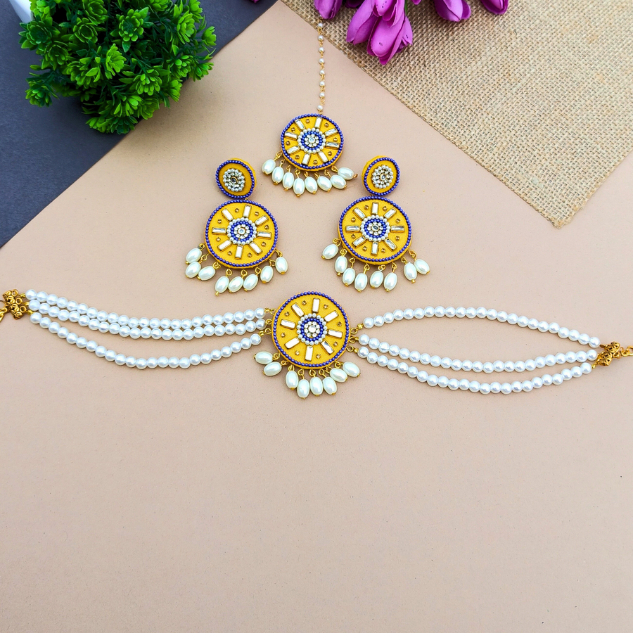Haldi Fabric Jewellery Set