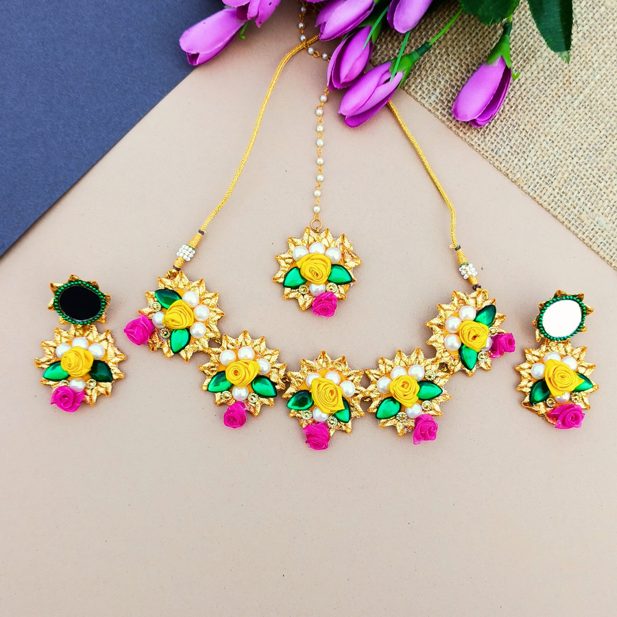 Haldi / Mehendi Gota Mirror Jewellery Set